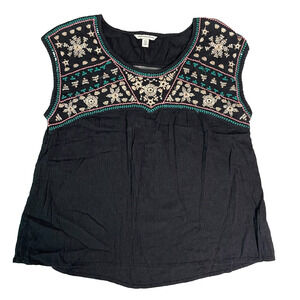 American Eagle Embroidered Shirt Womens M Sleeveless Bohemian Spring Summer